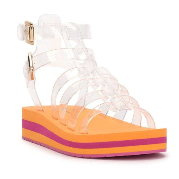NEW JESSICA SIMPSON womens Bimala Platform Sandals clear/orange 253 - Picture 2 of 7